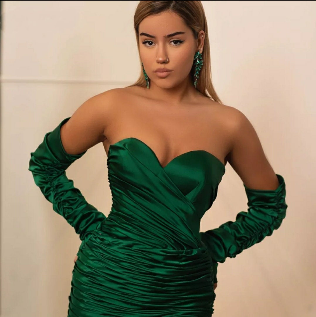 Silk Satin Ruched Full Sleeve Detached Sleeves