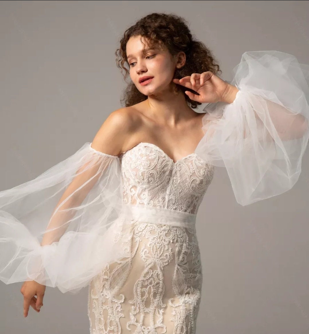 Transparent Oversized Lantern Tulle Full Detached Sleeves