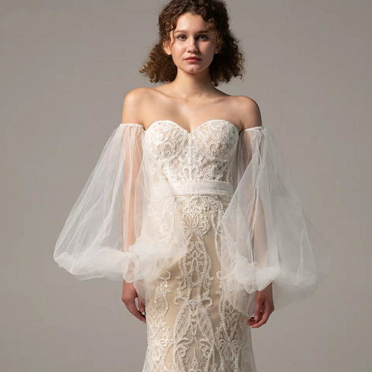 Transparent Oversized Lantern Tulle Full Detached Sleeves
