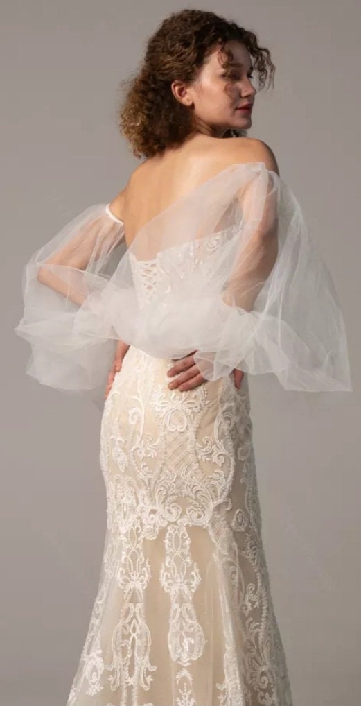 Transparent Oversized Lantern Tulle Full Detached Sleeves