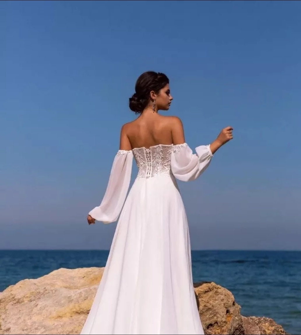 Detached Floral Appliqué Laced Trim Chiffon Full Sleeves
