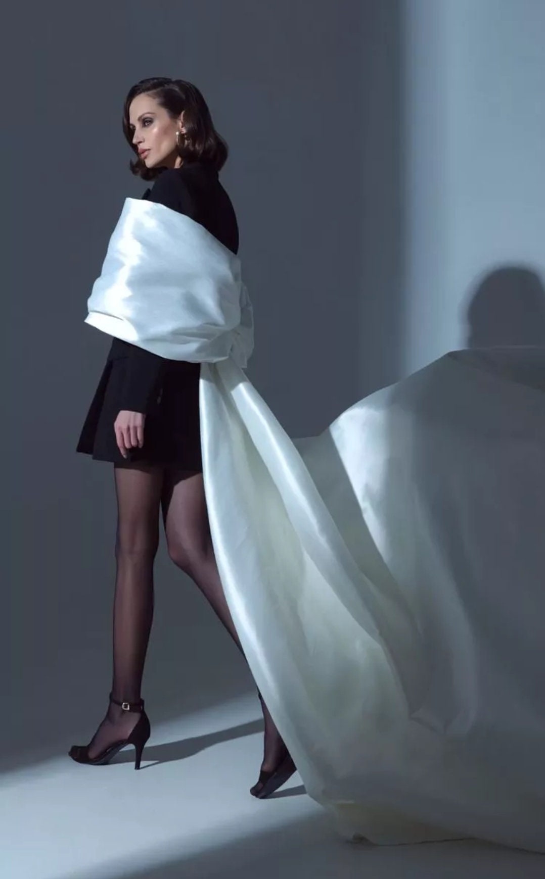 Detached Taffeta Big Bow Knot With Long Ribbon Train Sleeves