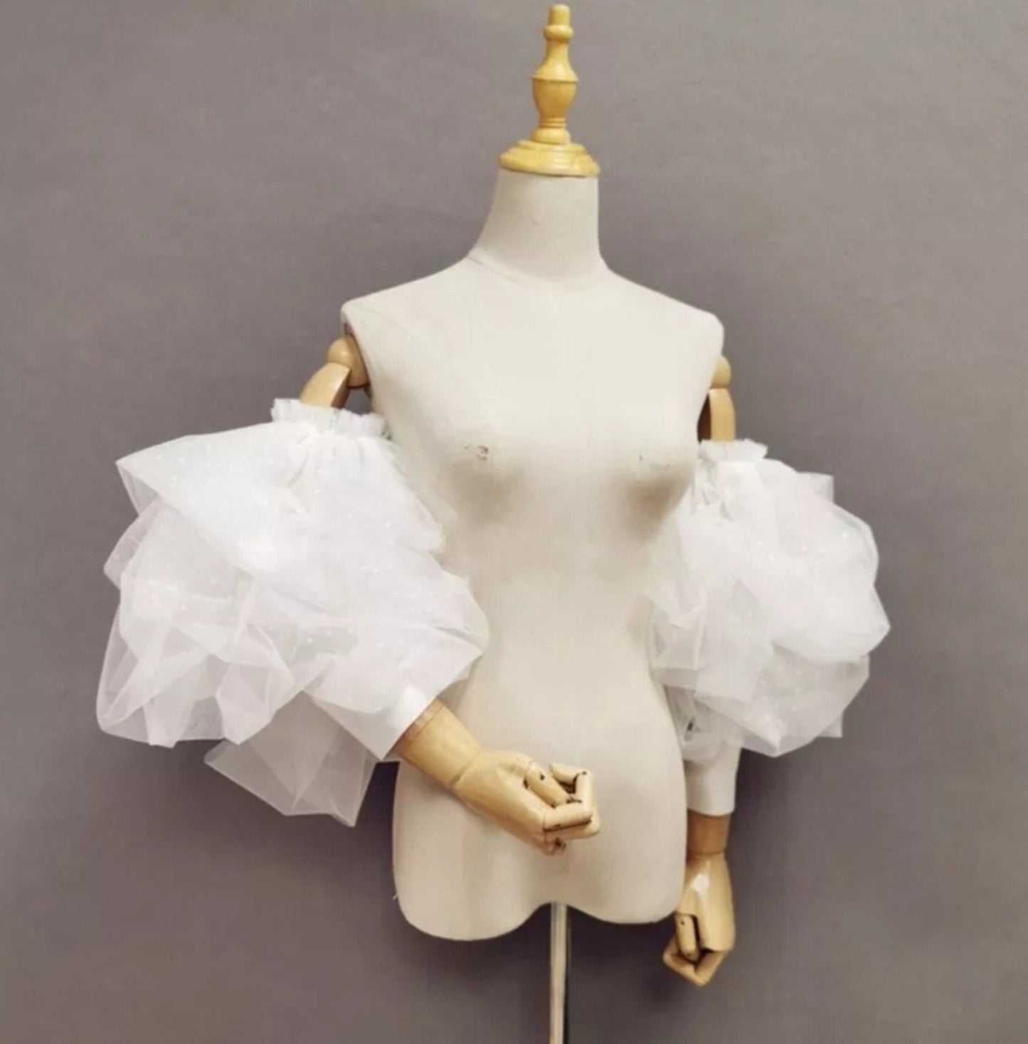 Triple Satin Rose & Polka Dotted Tulle Detached Puff Sleeves