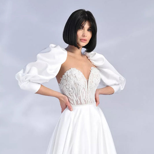 Satin Over The Shoulder Three Quarter Detached Button Sleeves