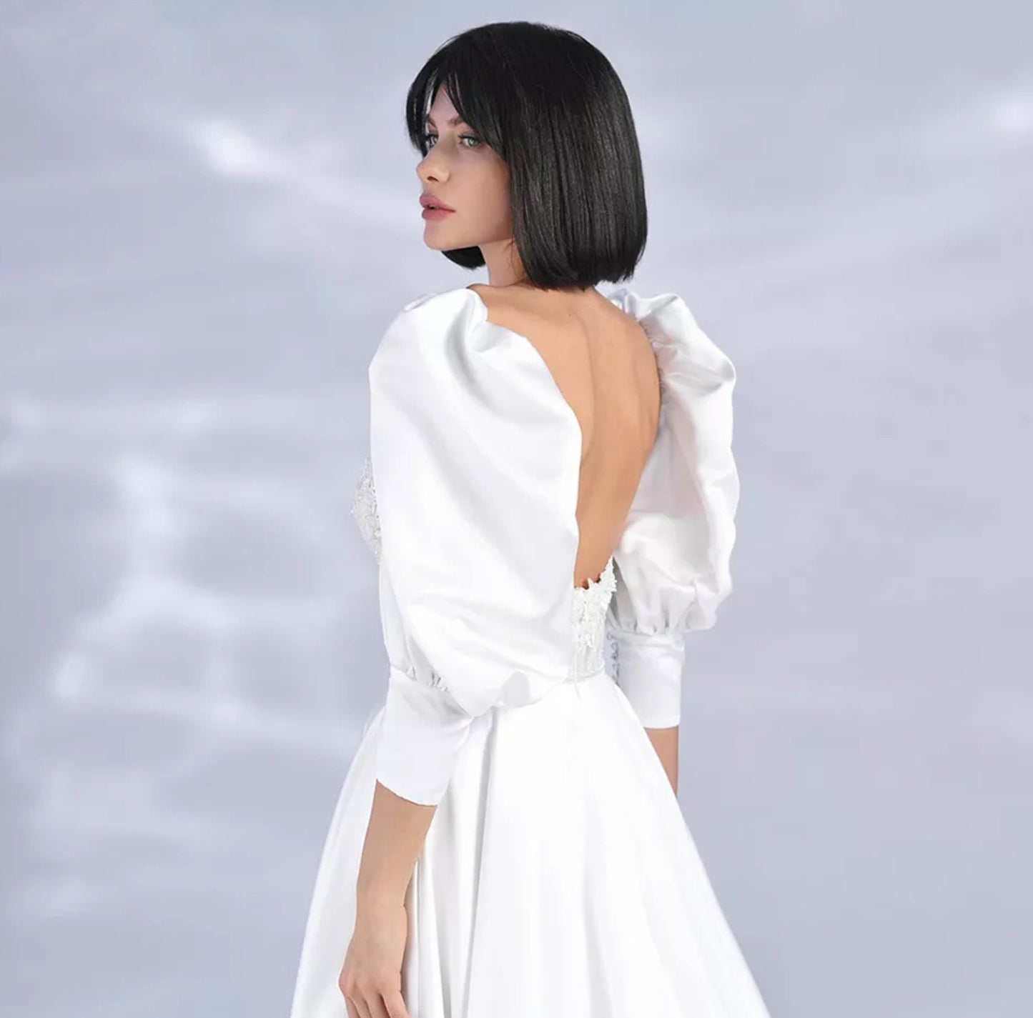 Satin Over The Shoulder Three Quarter Detached Button Sleeves