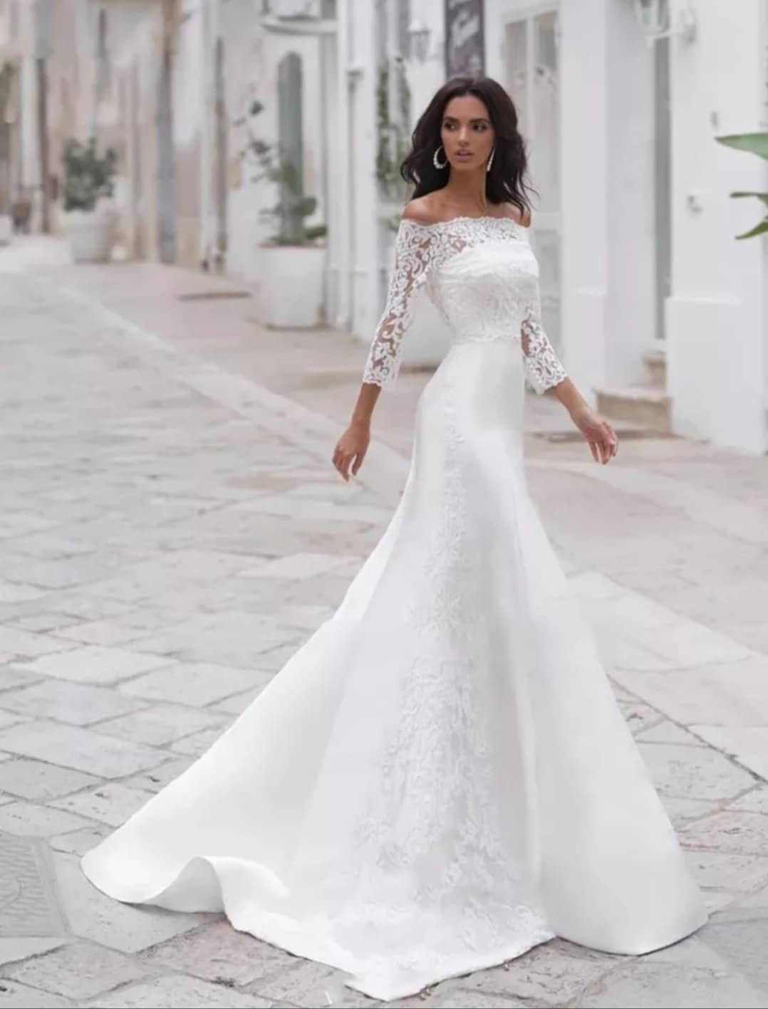 Soft Satin & Lace Gown With Matching Over Lace Bolero Jacket – WenLeeBridal Soft Satin & Lace Gown With Matching Over Lace Bolero Jacket – WenLeeBridal