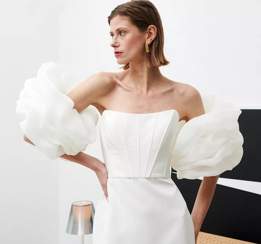 Layered Detached Organza Satin Puff Sleeves