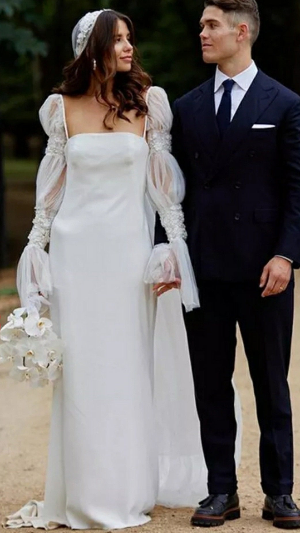 Detached Lace & Pearl Beaded Full Over The Hand Bishop Sleeves