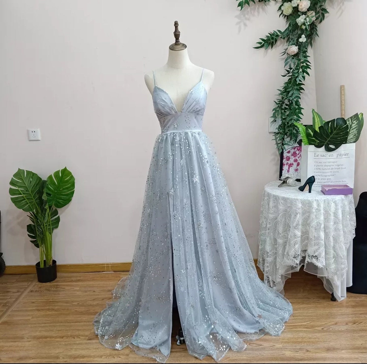 Spaghetti Strap Celestial Glitter Tulle Dress