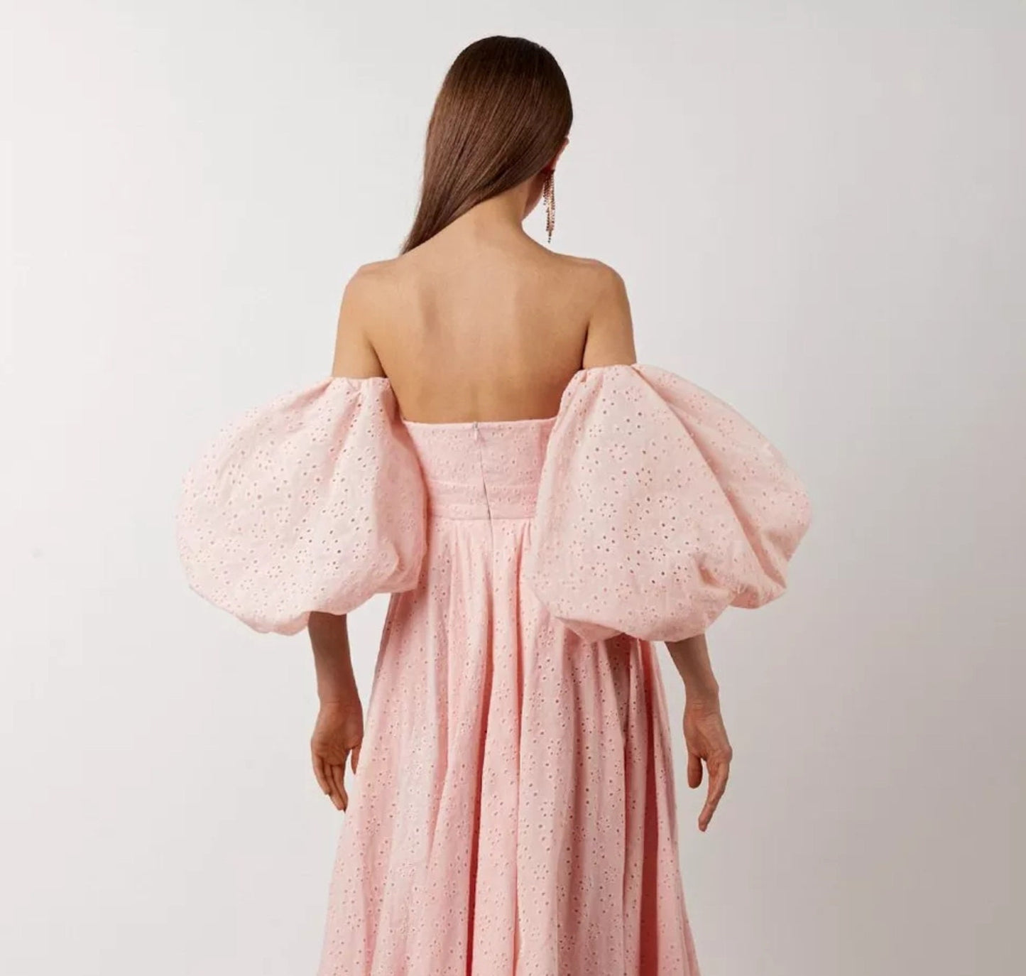 Hollowed Out Floral Design Detached Puff Sleeves
