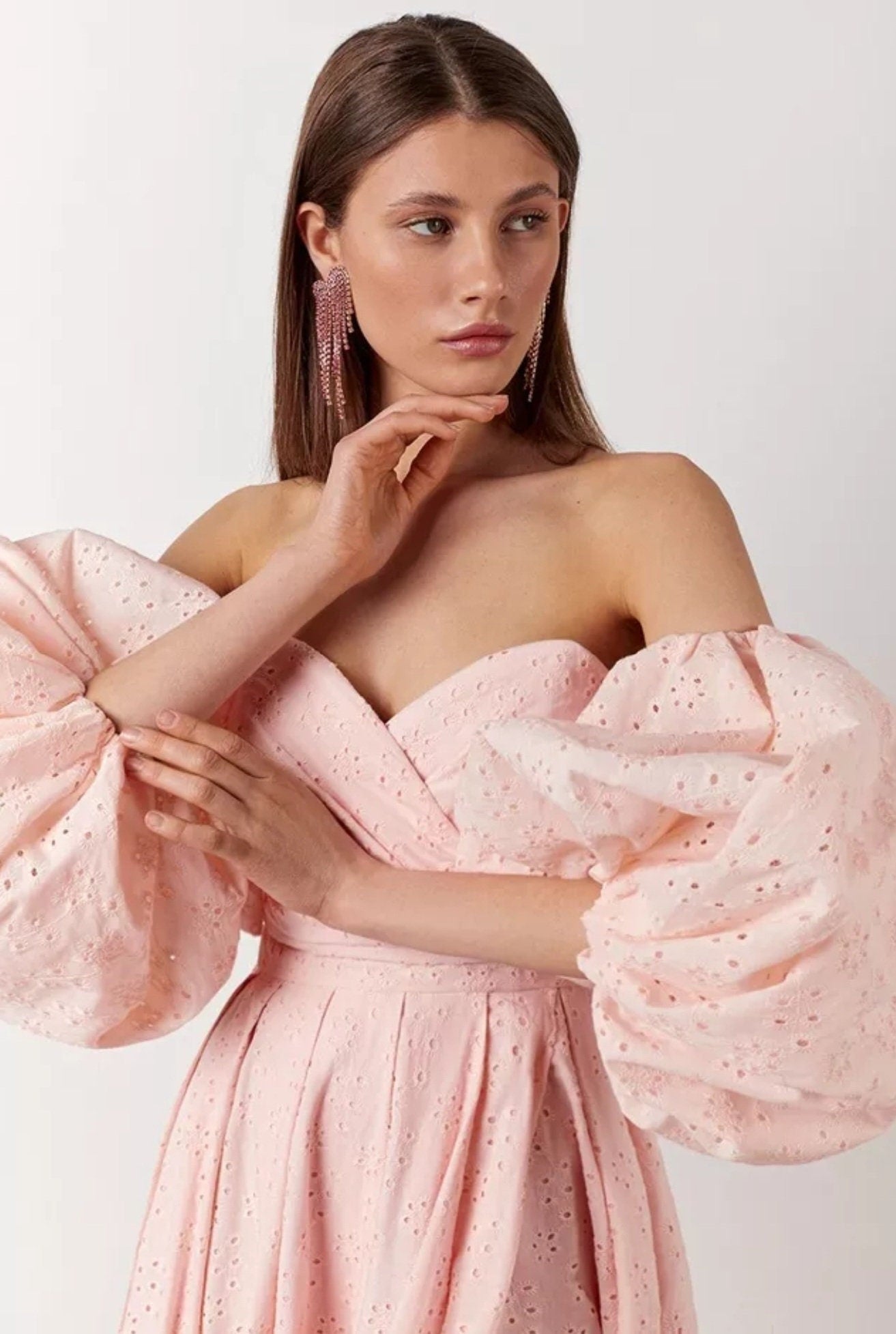 Hollowed Out Floral Design Detached Puff Sleeves