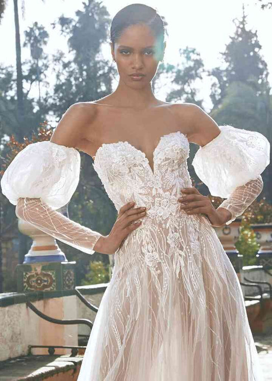 Floral Lace Puff Three Quarter Detached Sleeves