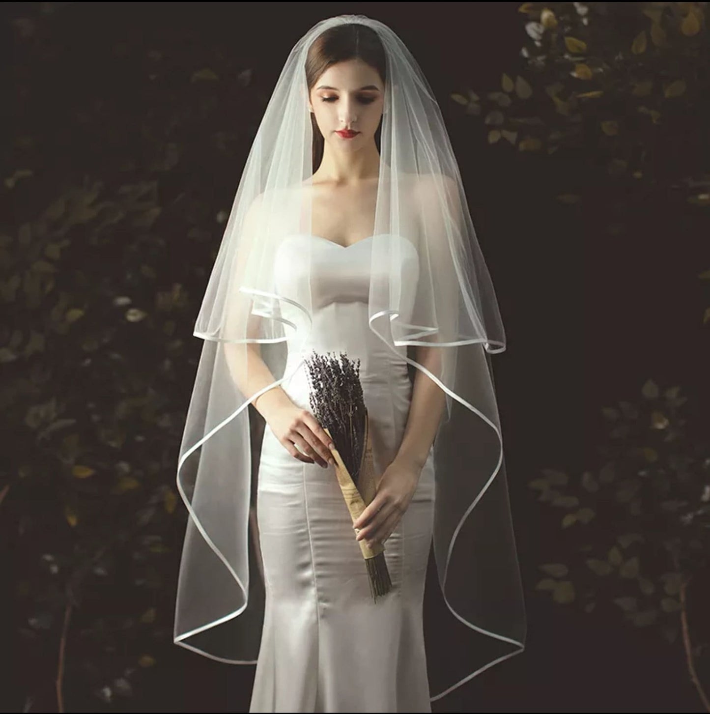 Simple Two Tier Veil With Satin Trim