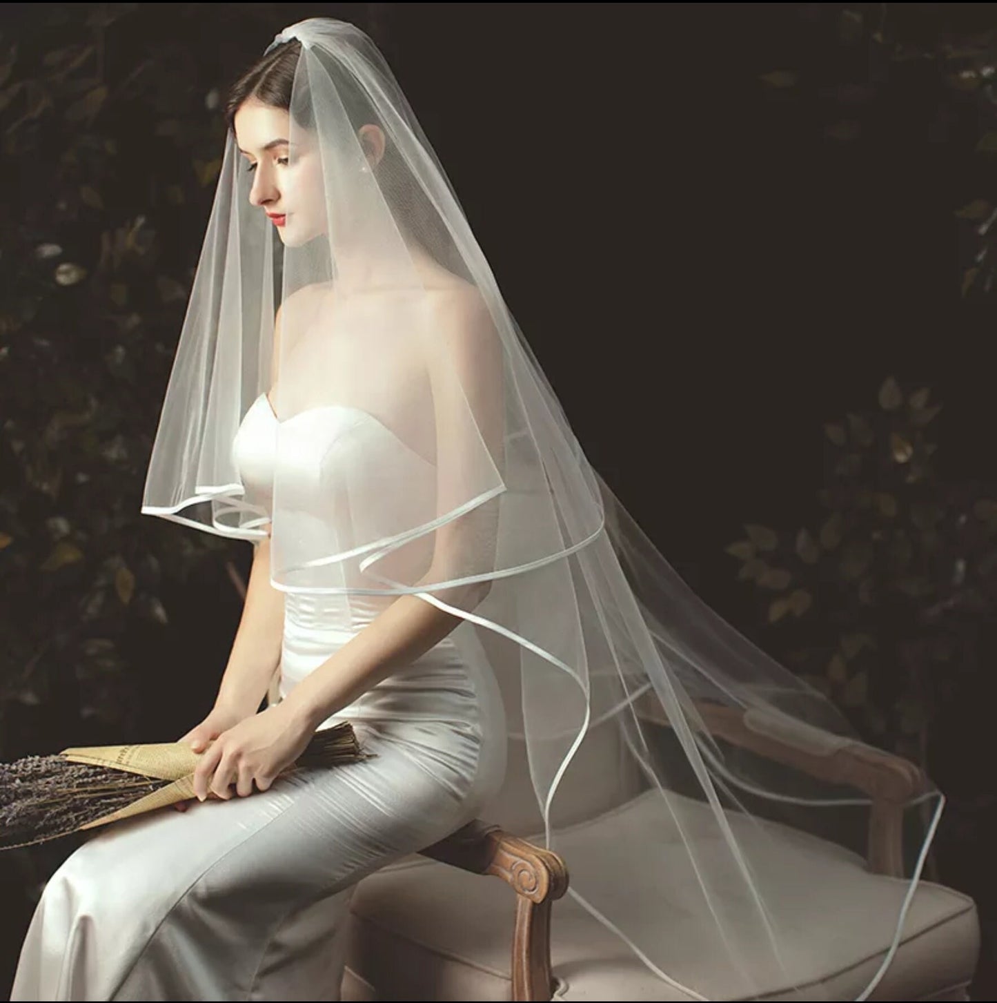 Simple Two Tier Veil With Satin Trim