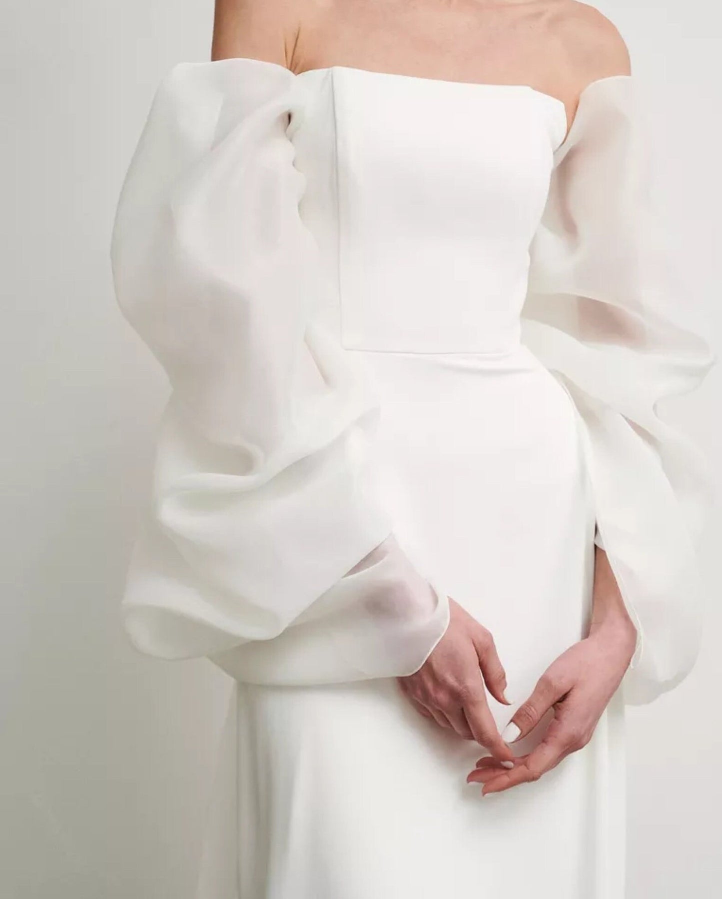 Draped Organza Big Bow Detached Sleeve With Bow Train