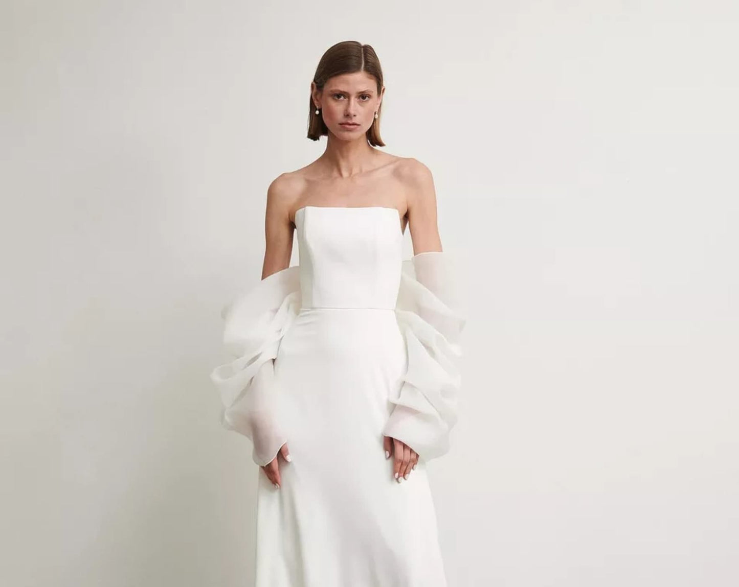 Draped Organza Big Bow Detached Sleeve With Bow Train