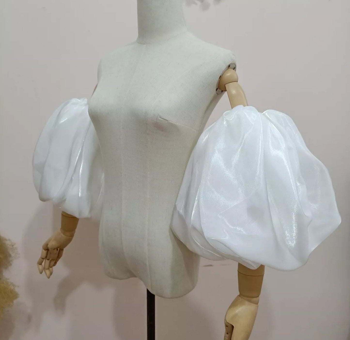 Shimmer Satin Organza Detached Bridal Half Sleeves