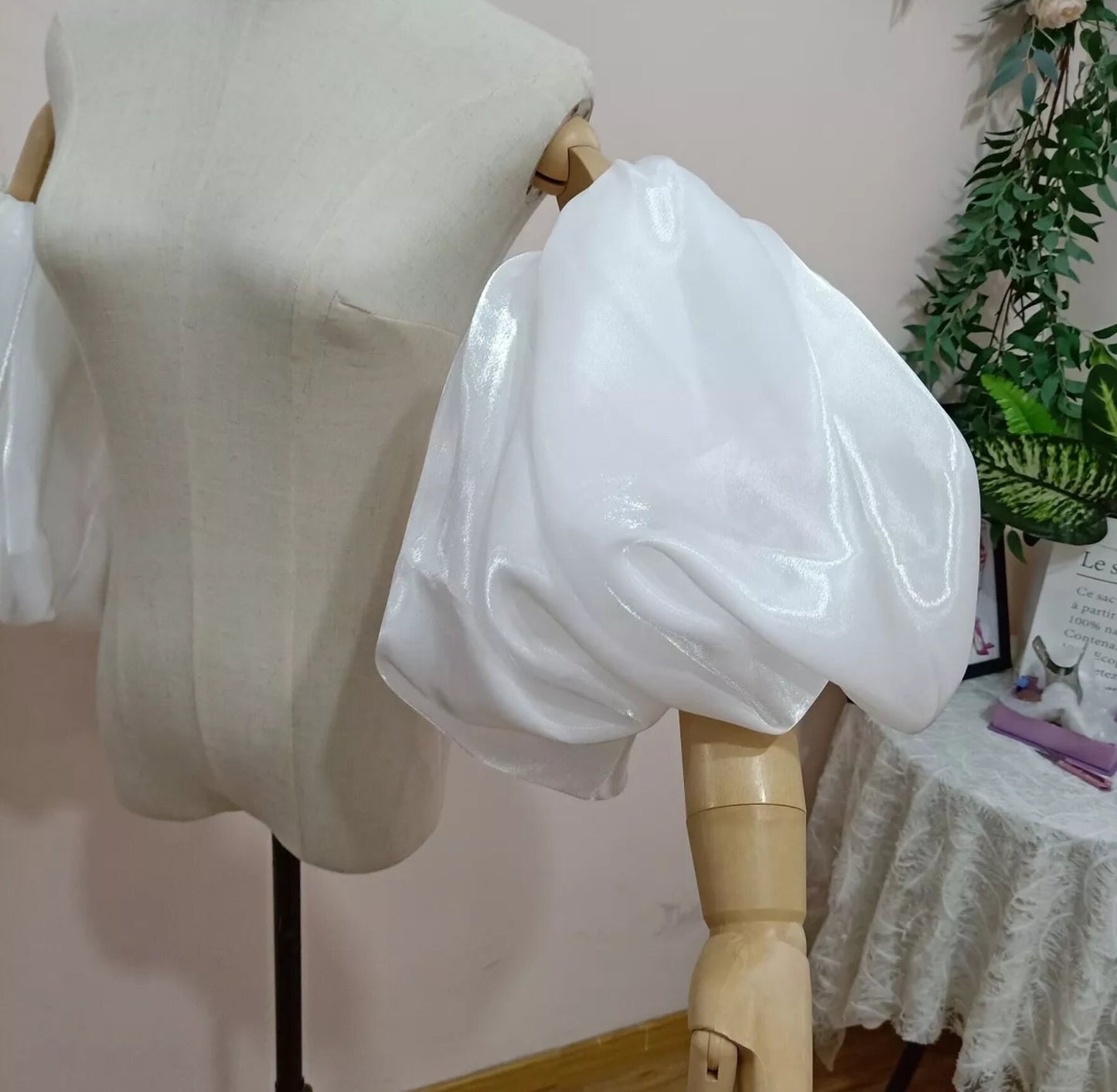 Shimmer Satin Organza Detached Bridal Half Sleeves