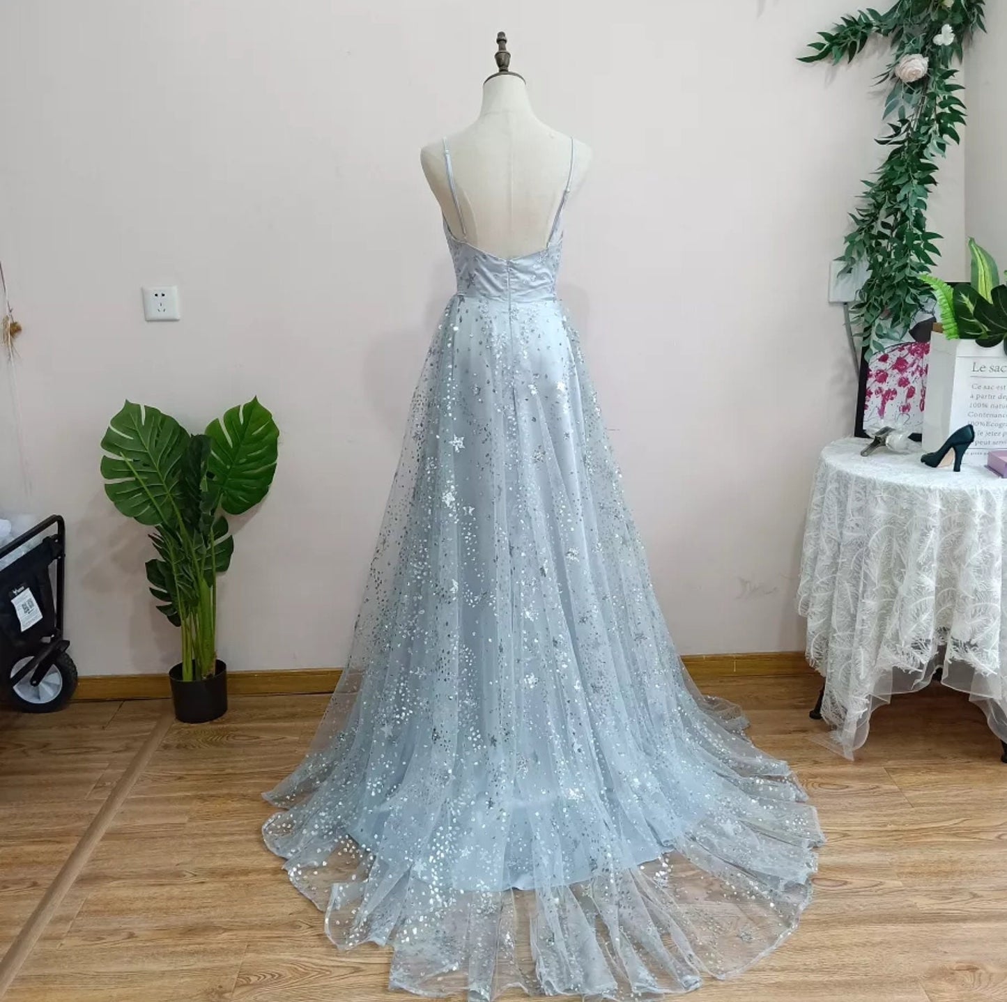 Spaghetti Strap Celestial Glitter Tulle Dress