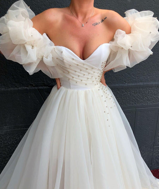 Organza Detached Puff Layered Rhinestone Embellished Sleeves