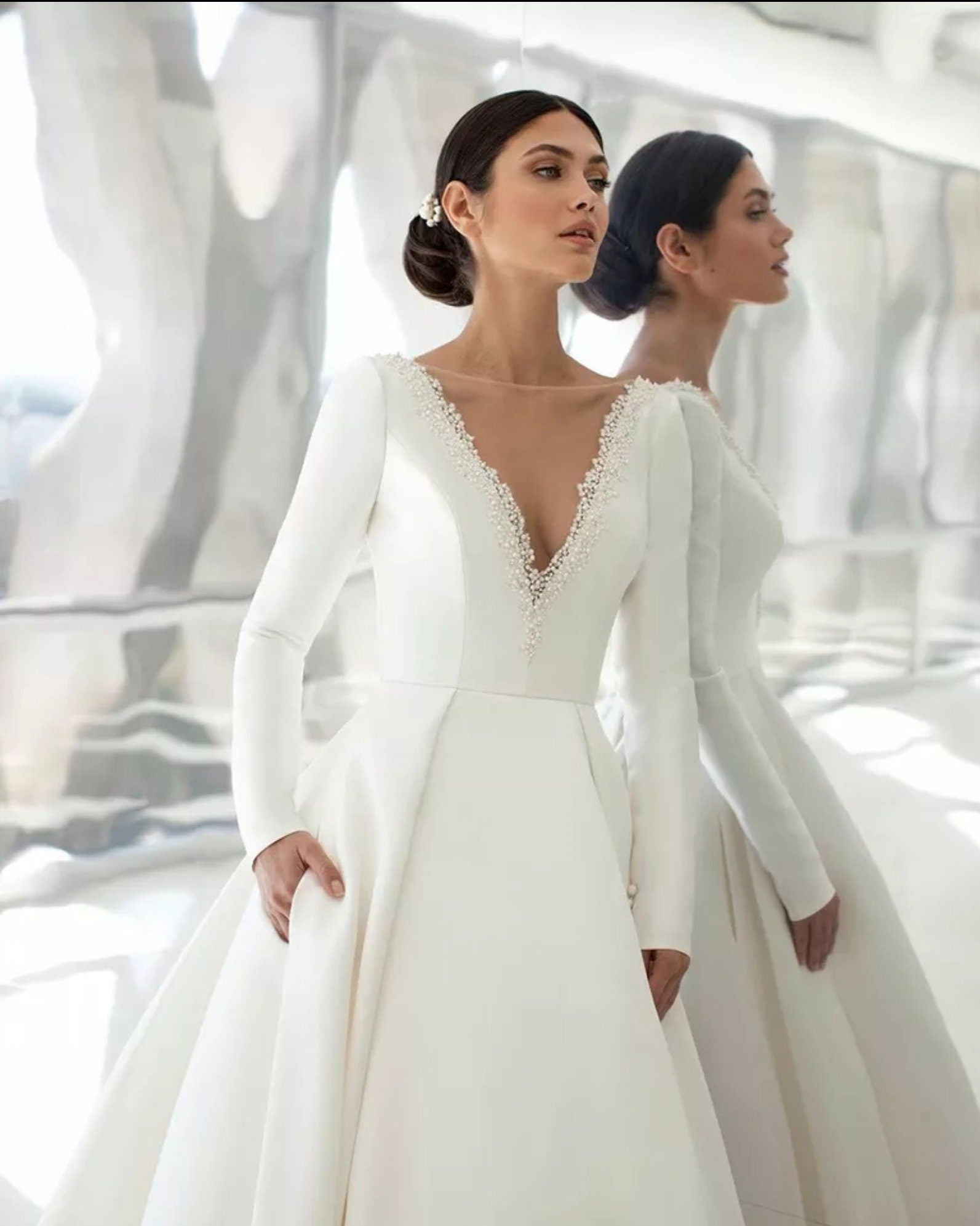 sheer illusion neckline dress Sheer Illusion Neck line Wedding Gowns with Sleeves