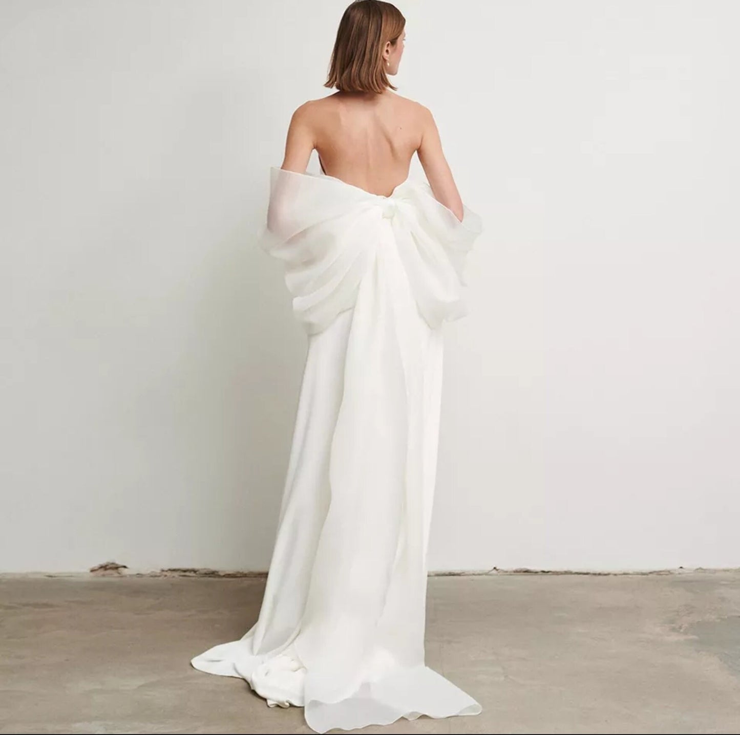 Draped Organza Big Bow Detached Sleeve With Bow Train