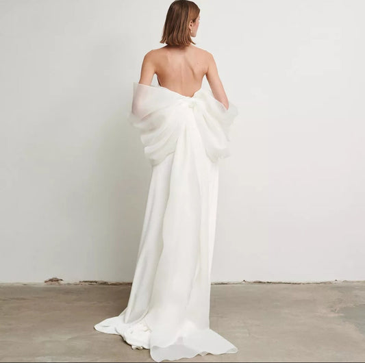 Draped Organza Big Bow Detached Sleeve With Bow Train