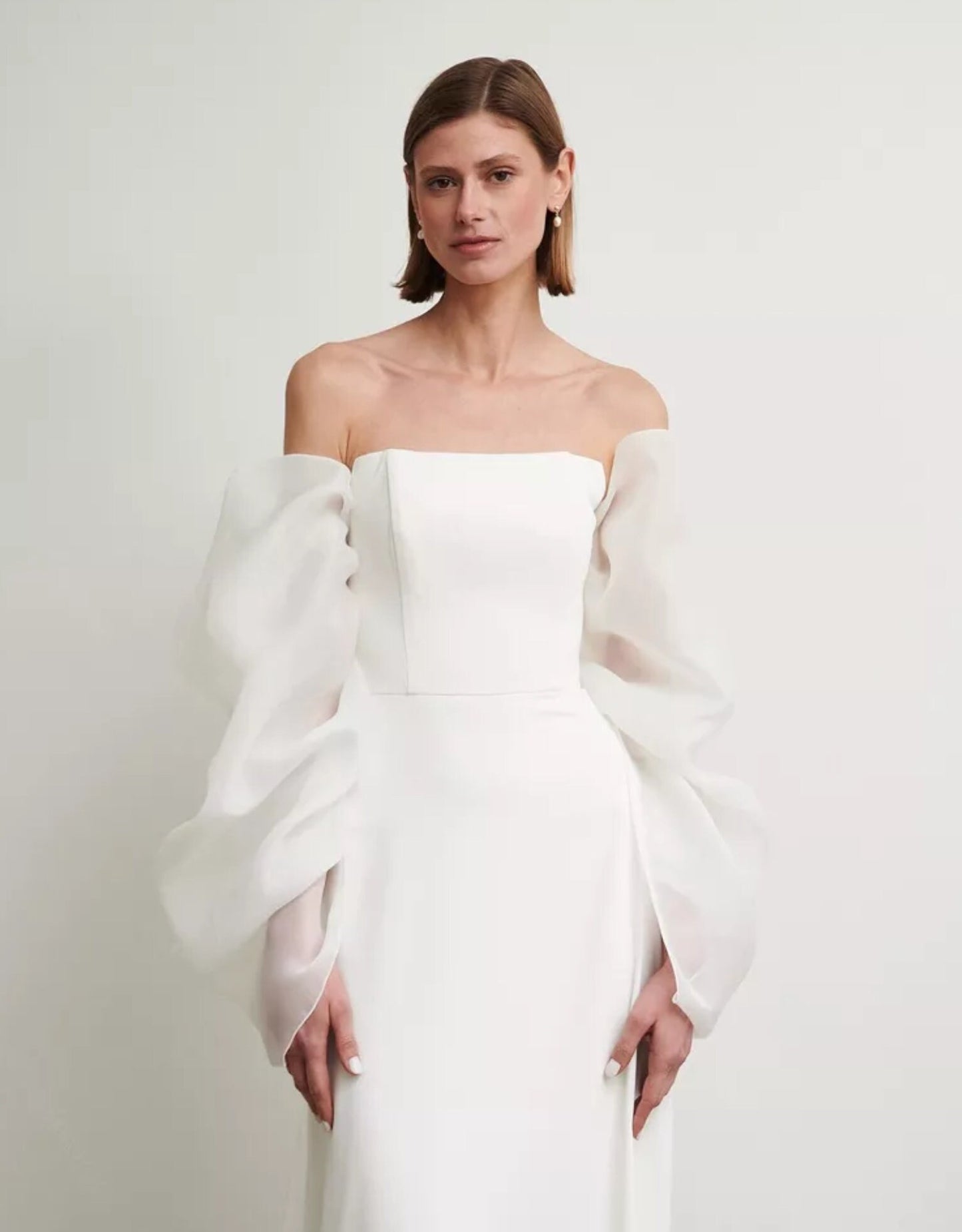 Draped Organza Big Bow Detached Sleeve With Bow Train