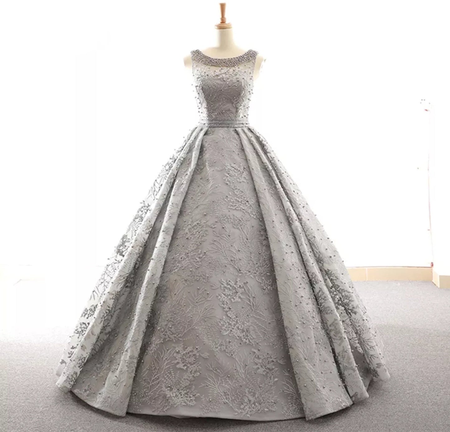 Open Back Sleeveless Pearl Beaded Lace Dress