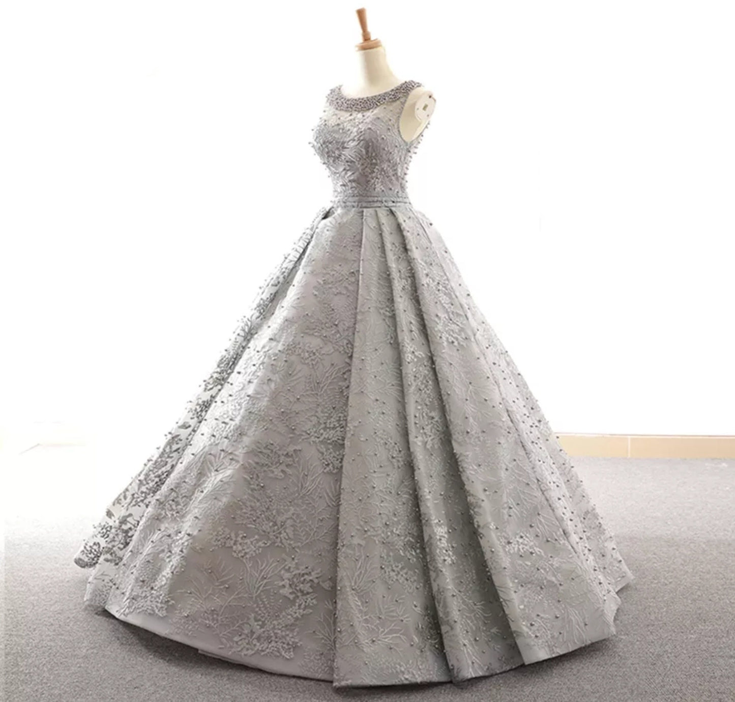 Open Back Sleeveless Pearl Beaded Lace Dress