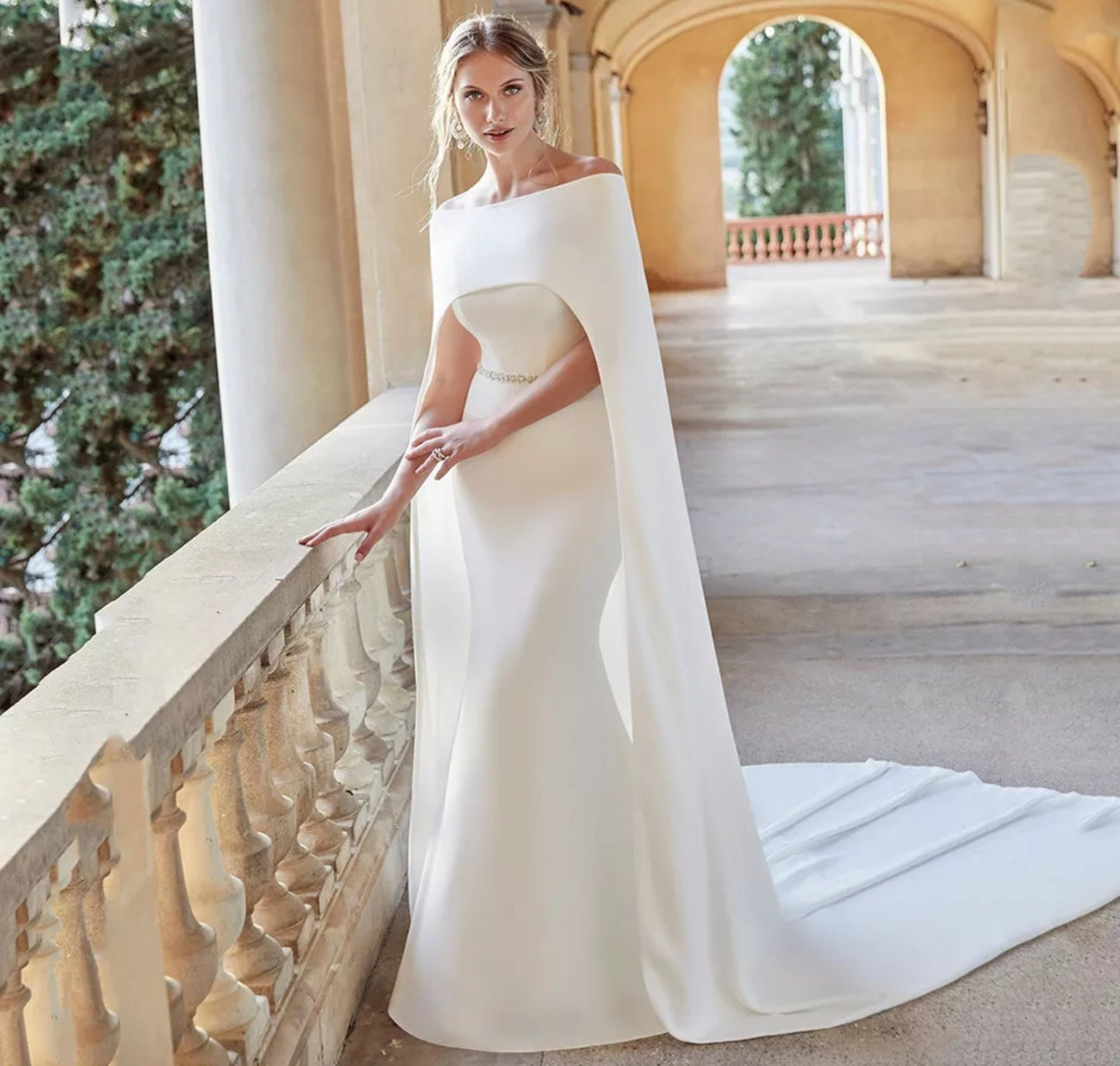 Soft Satin Bridal Cape Shawl