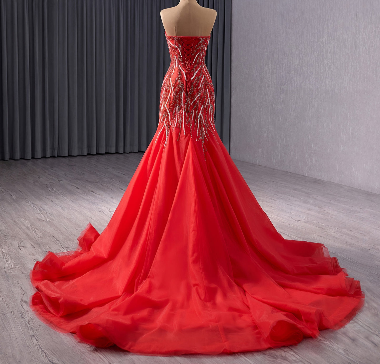 2024 Red Trumpet/Mermaid Multi Beaded Shimmering Sequin Sweetheart Gown