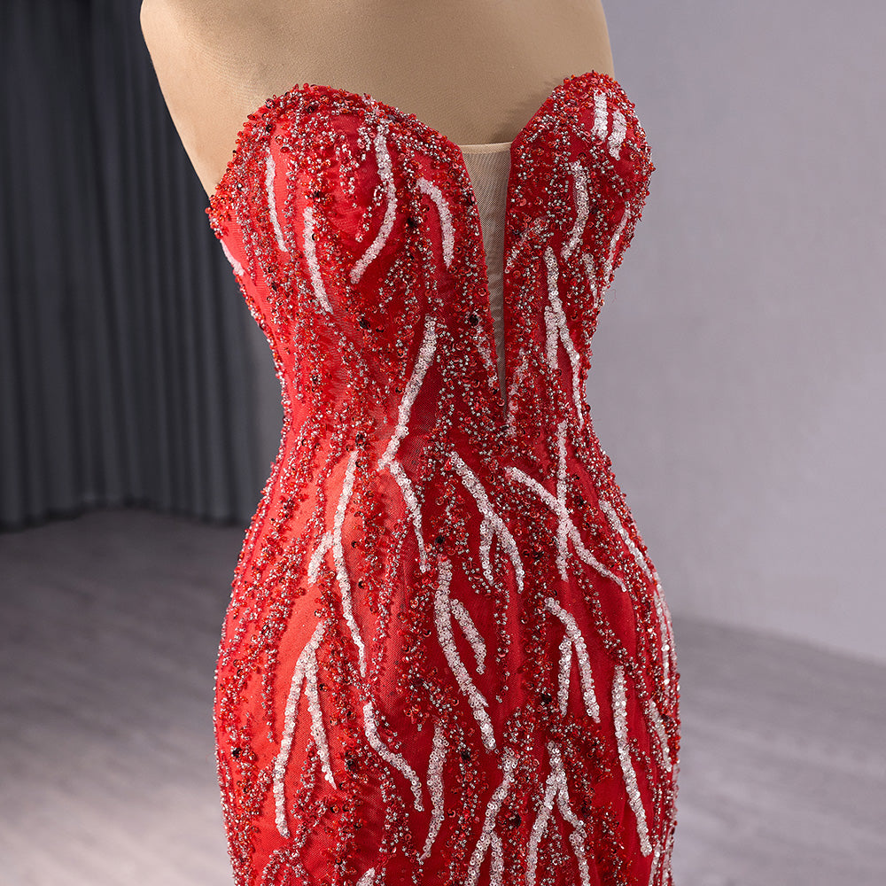 2024 Red Trumpet/Mermaid Multi Beaded Shimmering Sequin Sweetheart Gown