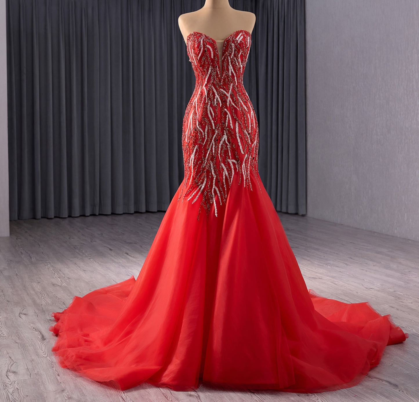 2024 Red Trumpet/Mermaid Multi Beaded Shimmering Sequin Sweetheart Gown