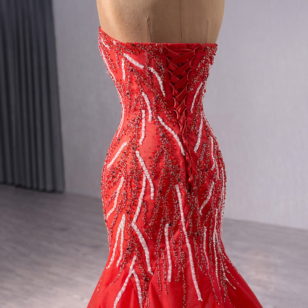 2024 Red Trumpet/Mermaid Multi Beaded Shimmering Sequin Sweetheart Gown