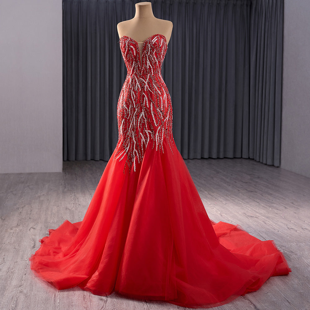 2024 Red Trumpet/Mermaid Multi Beaded Shimmering Sequin Sweetheart Gown