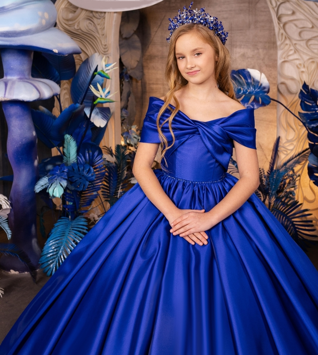 Lux Satin Twisted Knot Off The Shoulder Flower Girl/Special Occasion Gown