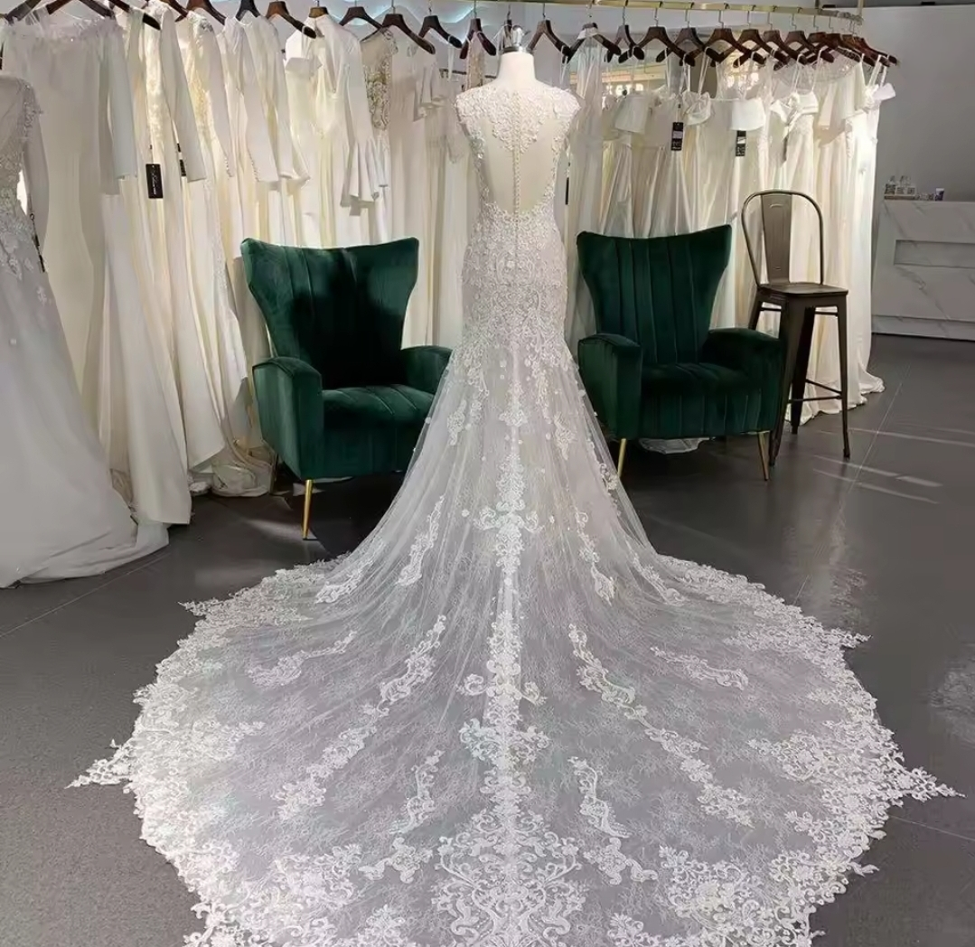 Elegant Lace Cap Sleeve Sweetheart Fit To Flare 2025 Mermaid Bridal Gown