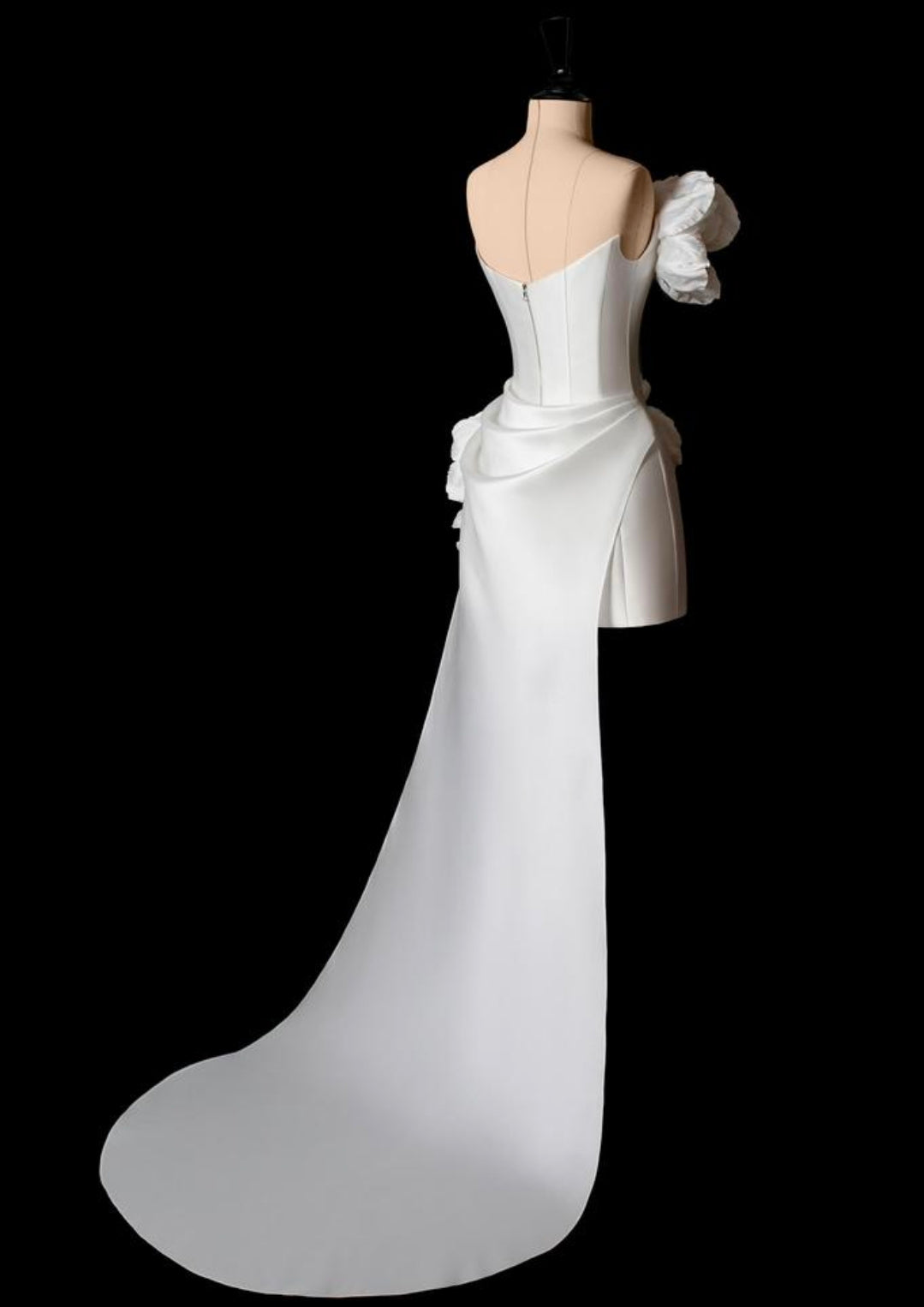 Above The Knee Strapless Bold Floral Composition Satin Sheath Dress With Detachable Train