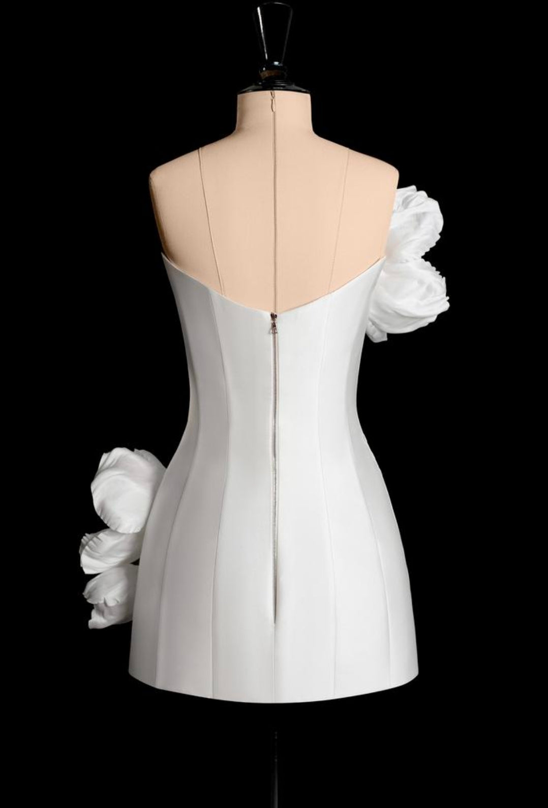 Above The Knee Strapless Bold Floral Composition Satin Sheath Dress With Detachable Train