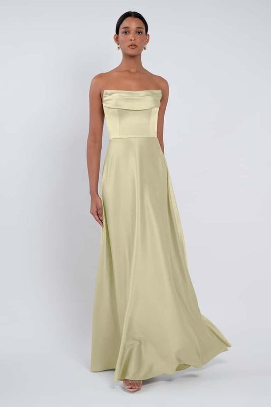 Strapless Structured Corset Bodice And Draped Empire Bodice Detail Bridesmaid Dress With Circle Cut Style Skirt