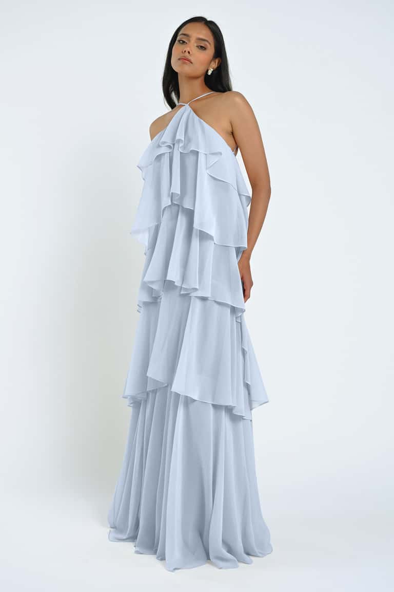 Tiered Ruffle Drapery Chiffon Fun And Flirty Halter Neck Bridesmaid Dress