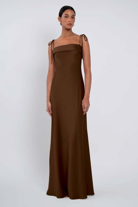 Chic And Modern Spaghetti Strap Folded Boat Neck Bridesmaid Dress With Bias Cut Flirtatious Body Style