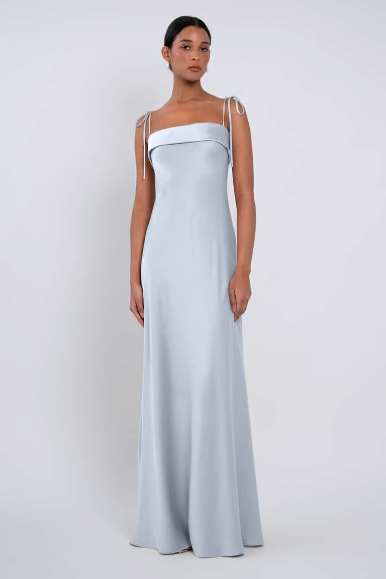 Chic And Modern Spaghetti Strap Folded Boat Neck Bridesmaid Dress With Bias Cut Flirtatious Body Style