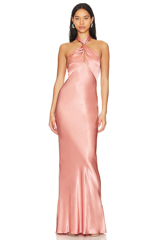 High Neck Halter Twisted Keyhole Bridesmaid/Maid Of Honor Dress