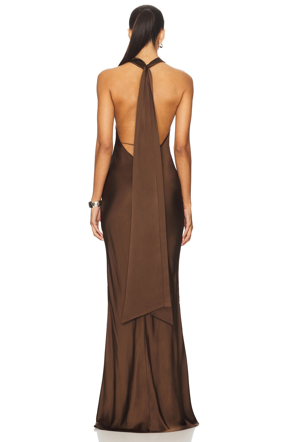 Sleek And Elegant Plunging Draped Cowl Neck Bridesmaid/Maid Of Honor Dress With Back Neck Train Detail And Tie Enclosure