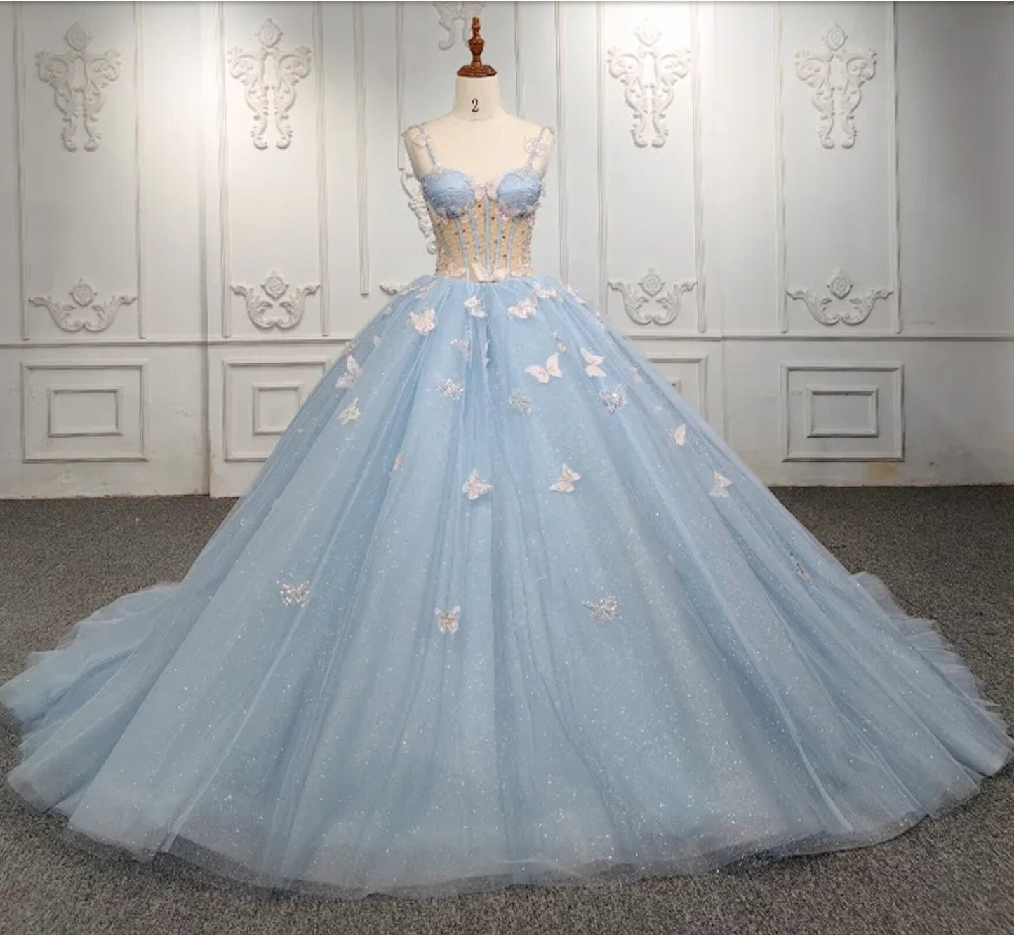 Beaded Spring Blue Sweetheart 3D Butterfly Gown