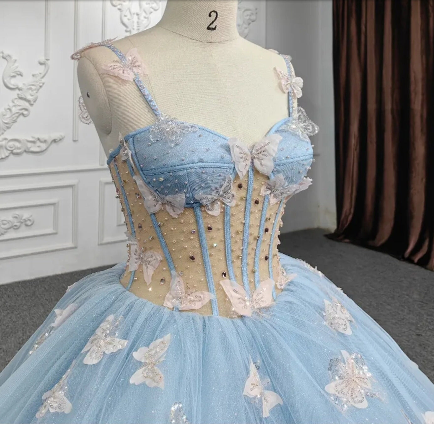 Beaded Spring Blue Sweetheart 3D Butterfly Gown