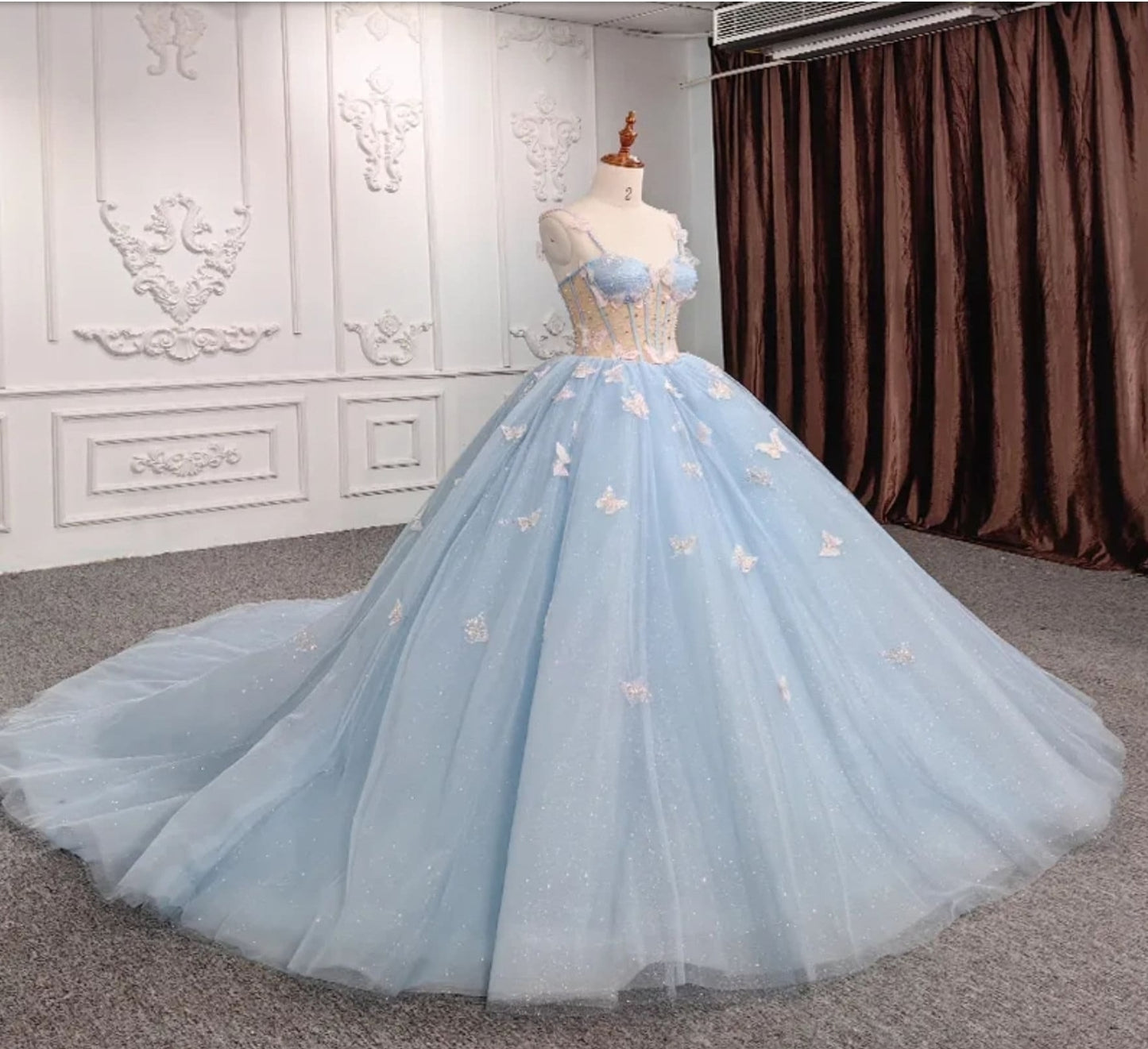 Beaded Spring Blue Sweetheart 3D Butterfly Gown