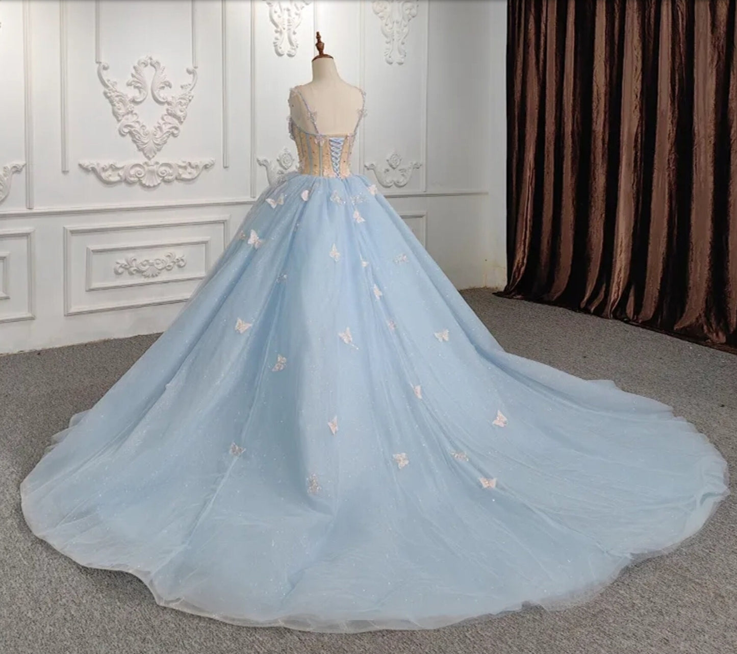 Beaded Spring Blue Sweetheart 3D Butterfly Gown